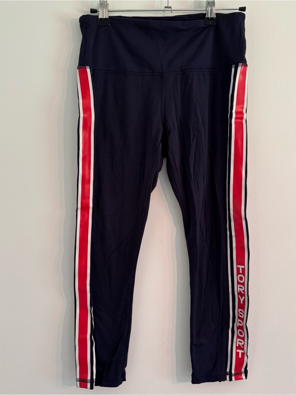 Tory Burch Sport Capri Leggings Cropped Navy Stripe Athleisure Size Small